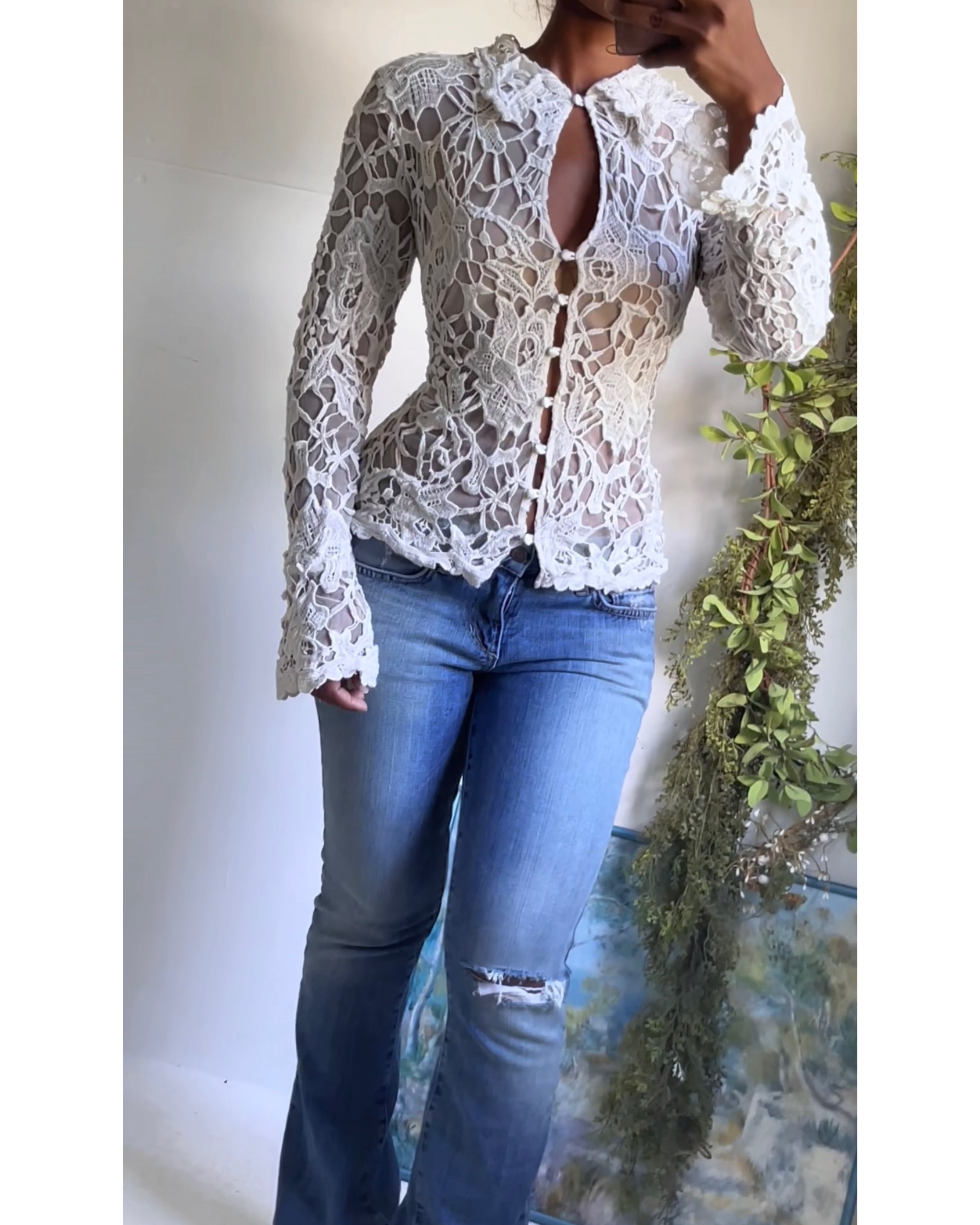 Rare Vintage 90’s Ivory French Lace Shirt