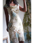 Y2K Cream Beaded Floral Cowl Neck Midi Dress