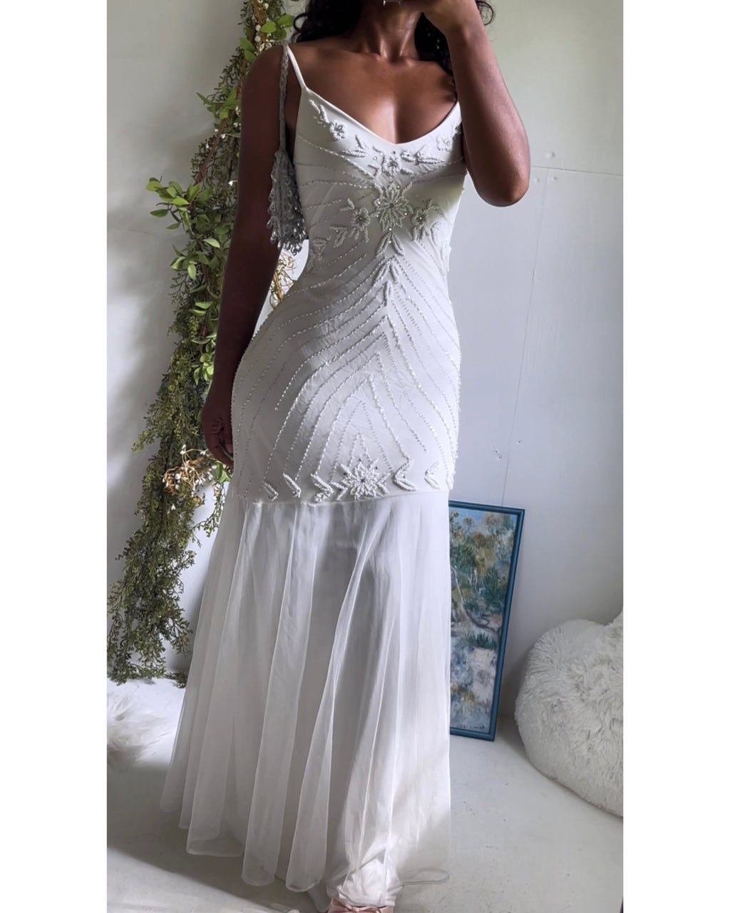 Vintage Y2K Beaded Ivory Silk Gown
