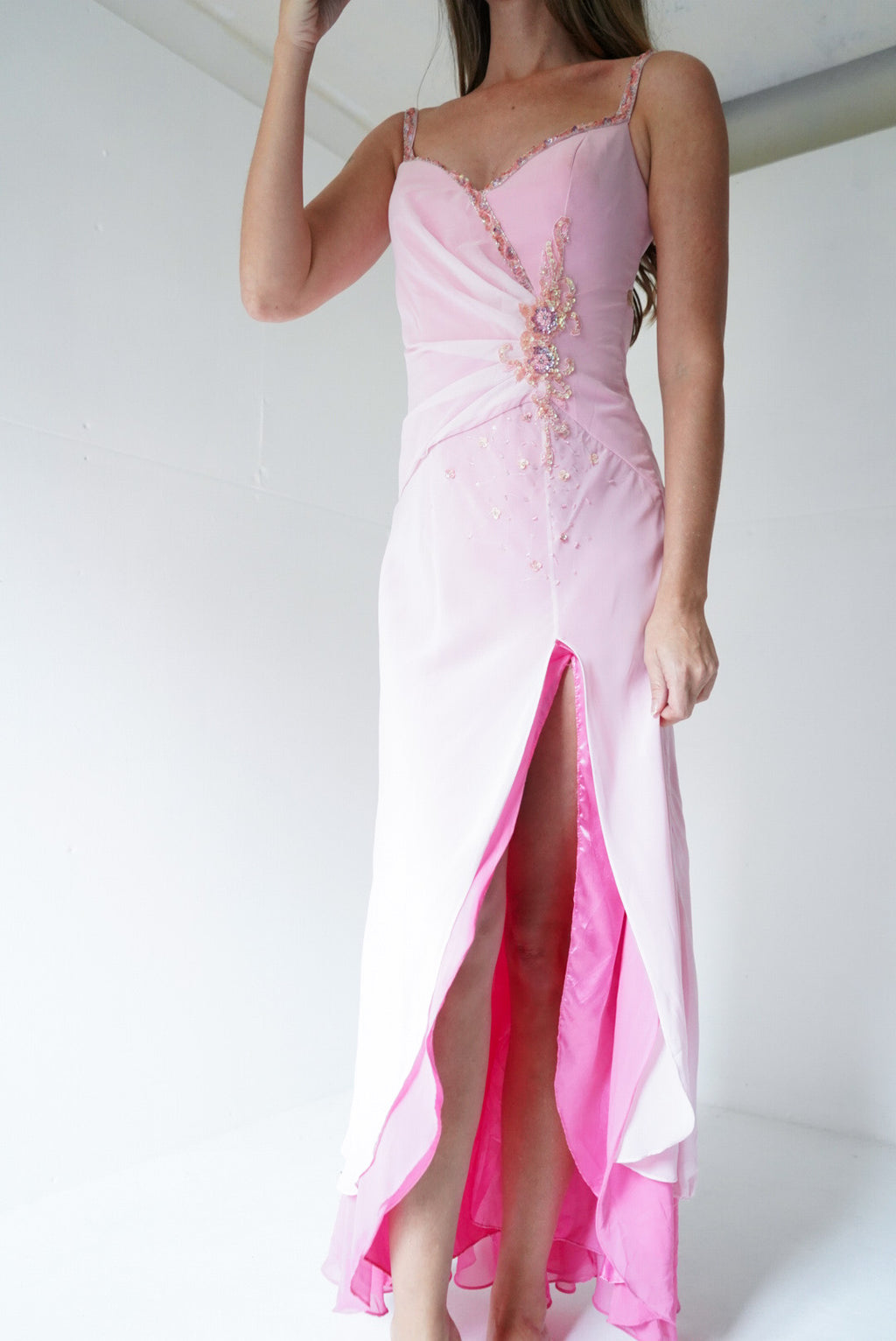 Y2k pink beaded fairy highlow gown