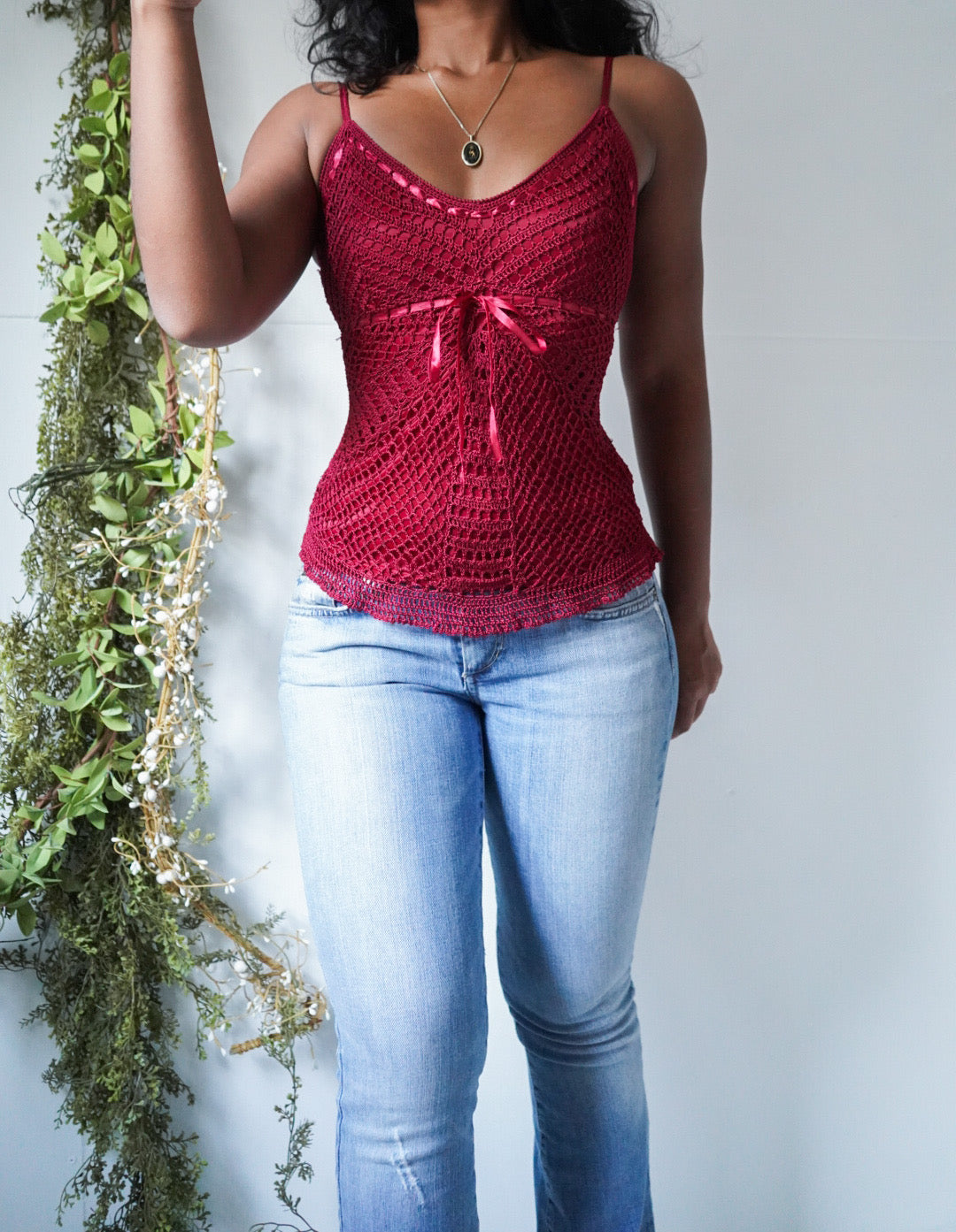 Crimson Crochet Knit Cami