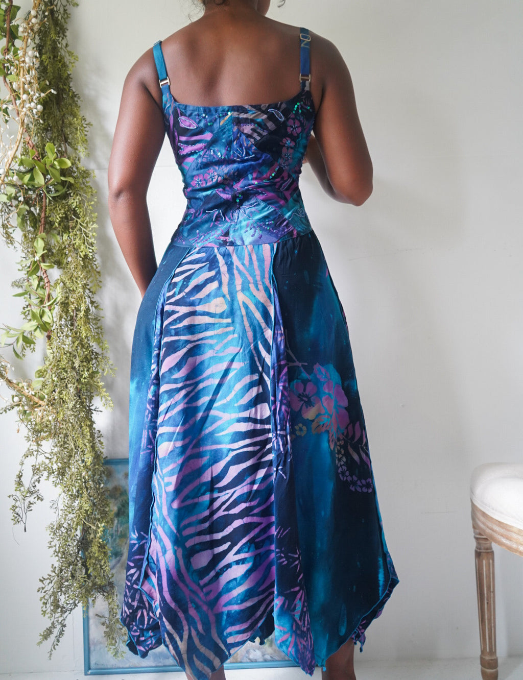 Y2K Beaded Tropical Boho Midi Dress