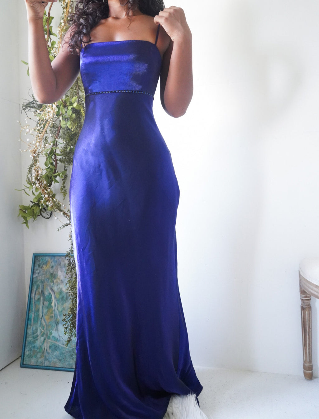 Y2K Royal Blue Satin Bias Gown