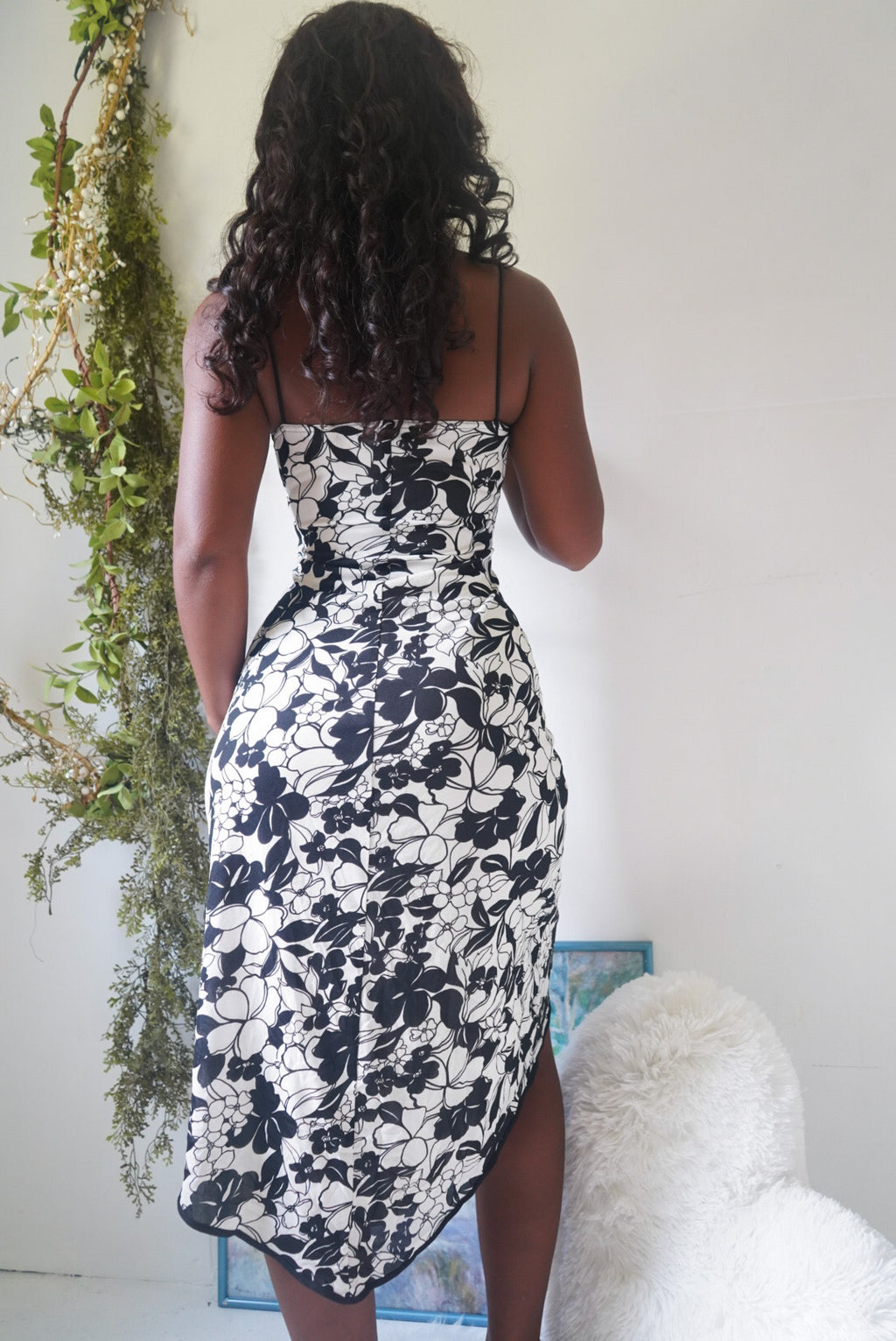 Y2K Monochrome Floral High Low Dress