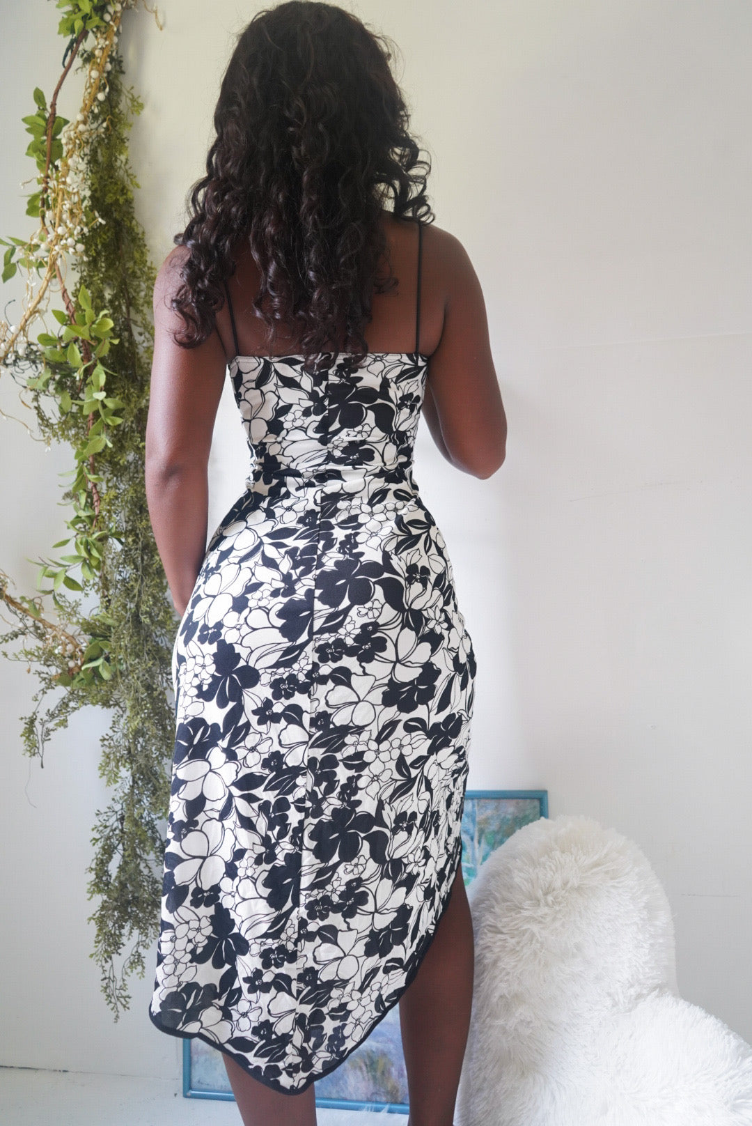 Y2K Monochrome Floral High Low Dress