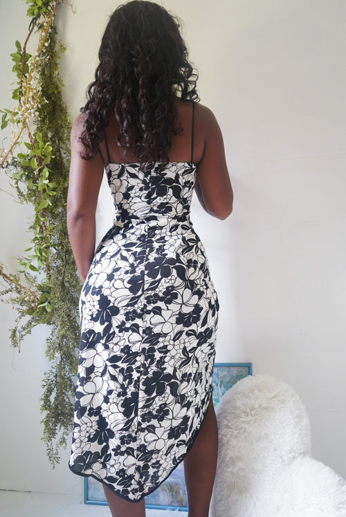 Y2K Monochrome Floral High Low Dress