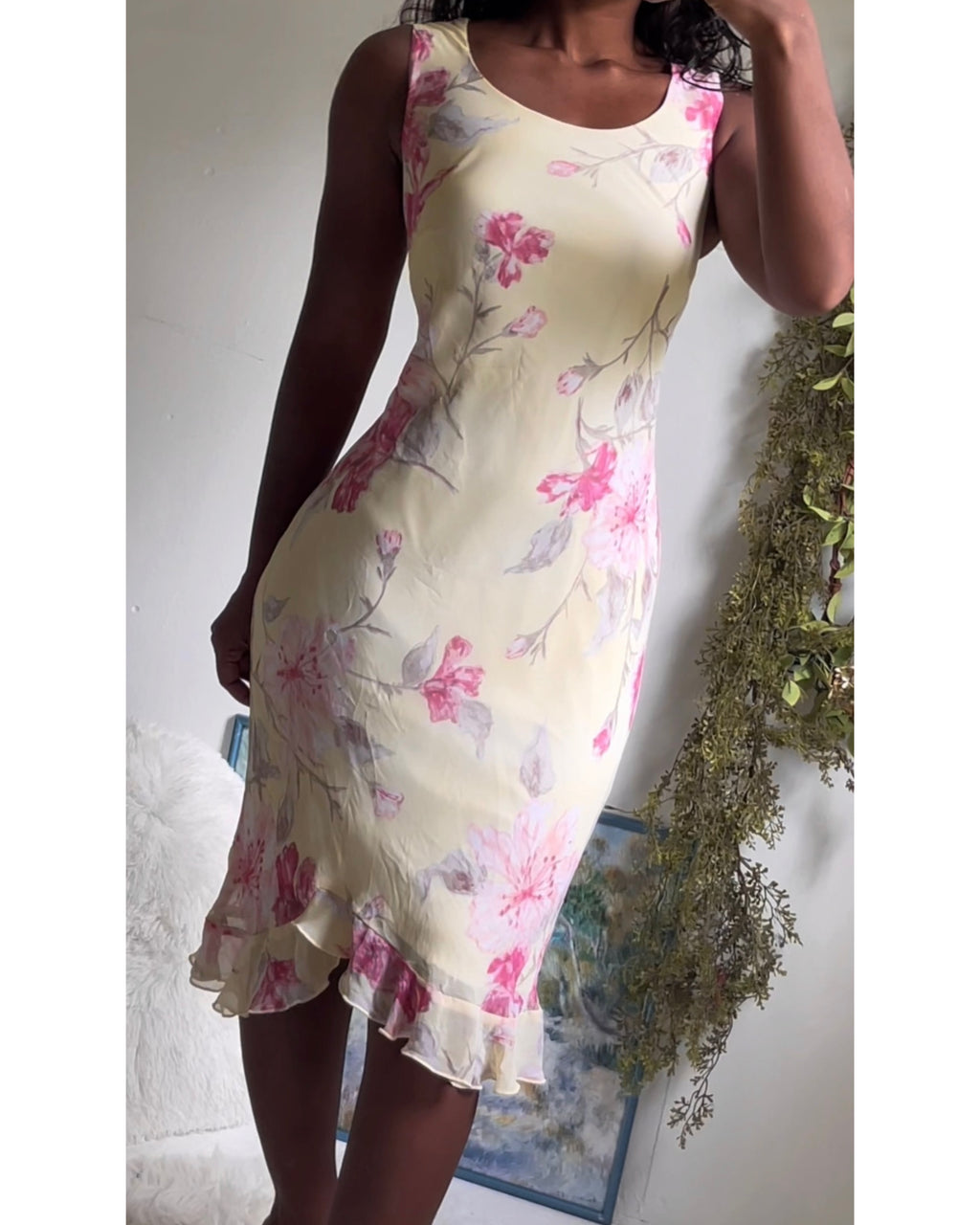 Y2K Pale Yellow Romantic Floral Slip Dress