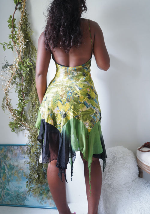 Handmade Reworked Green and Black Fairy Mini Dress
