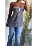 Y2K Monochrome Polka Dot Strapless Babydoll Top
