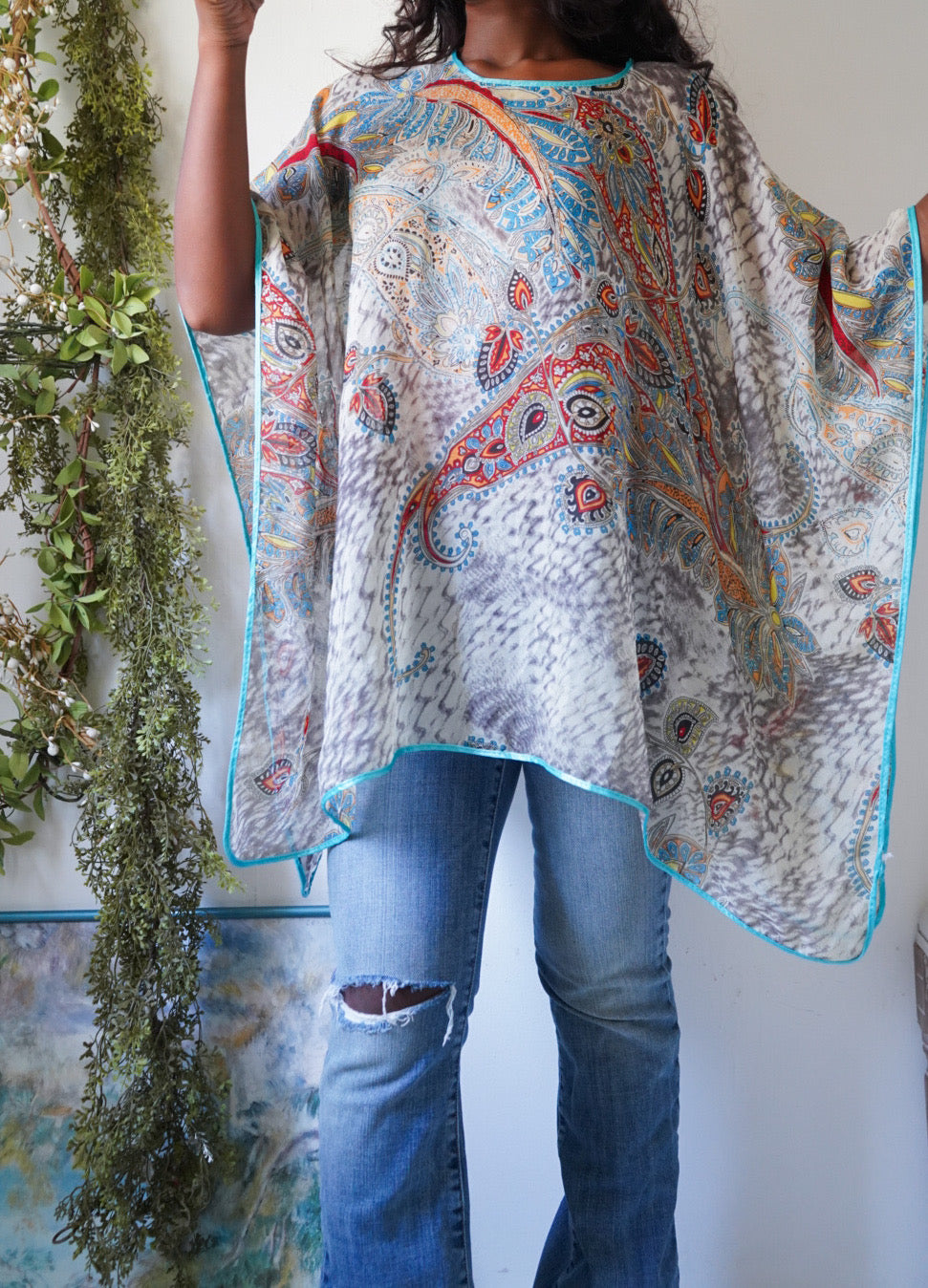 Y2K Paisley Print Poncho