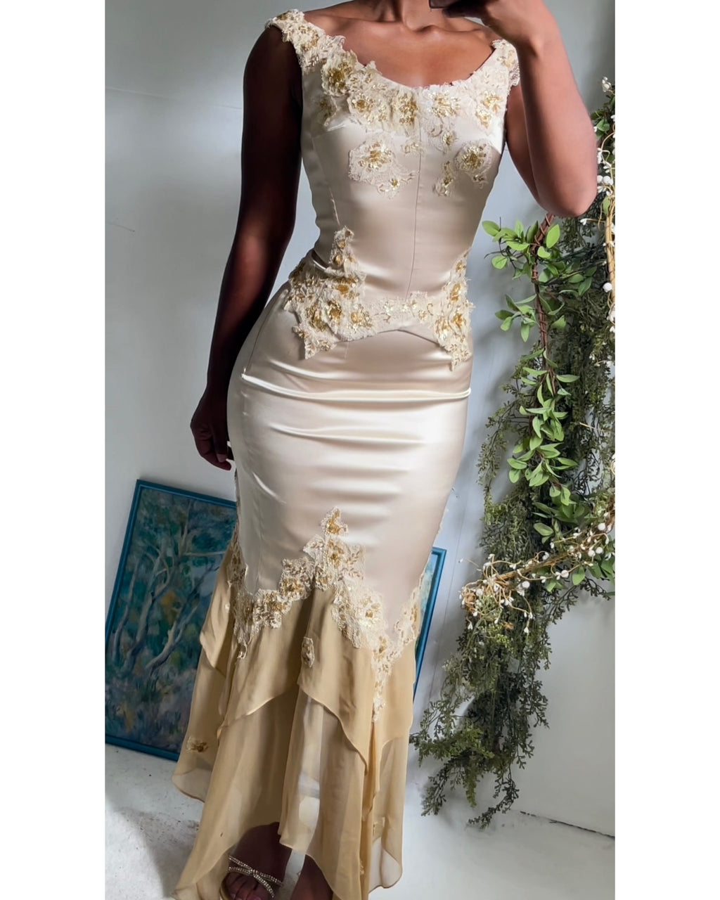 Rare Y2K Silk Blend Pale Gold 2 Piece Set