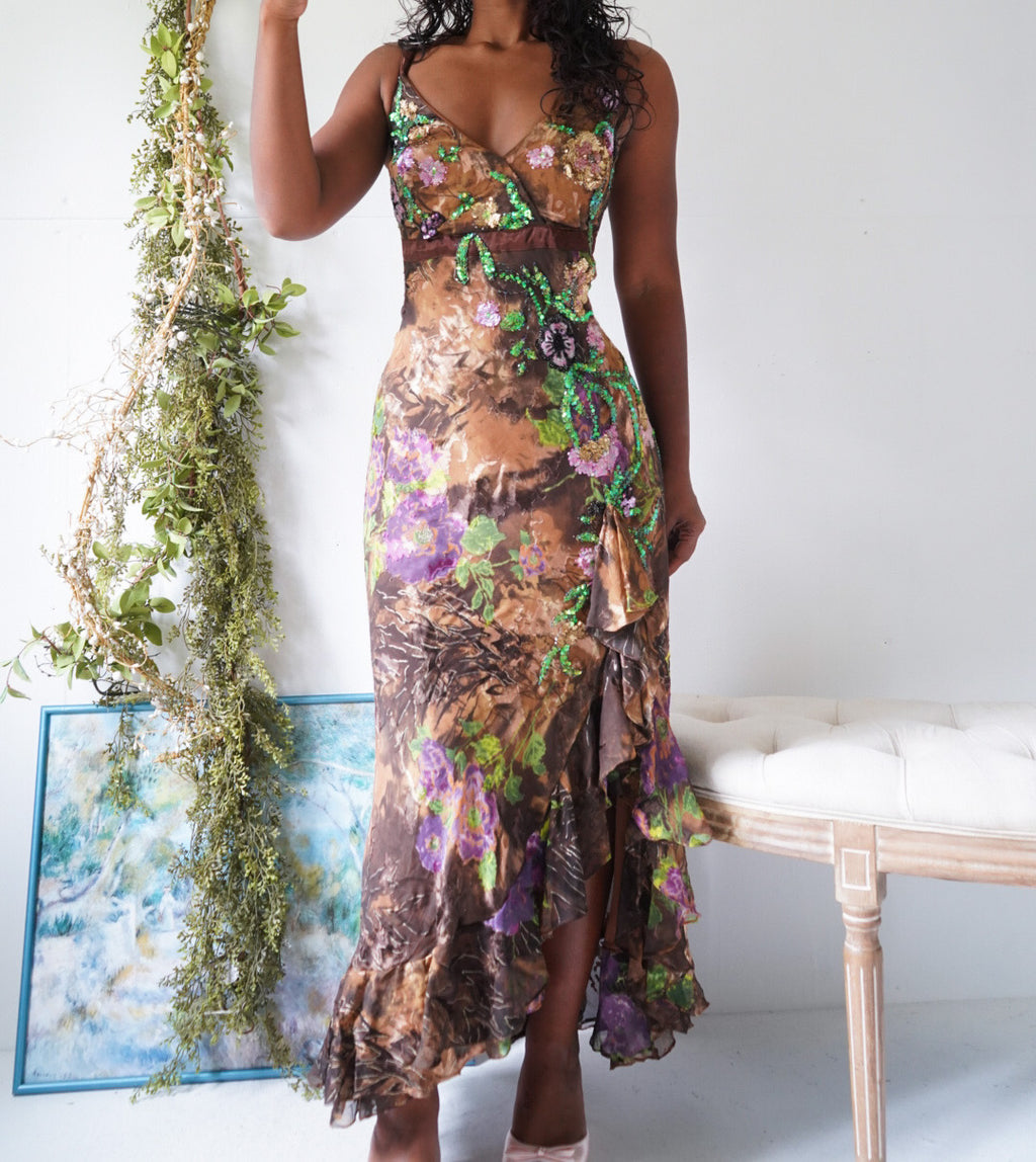 Y2K Boho Fairy Silk Beaded Dress