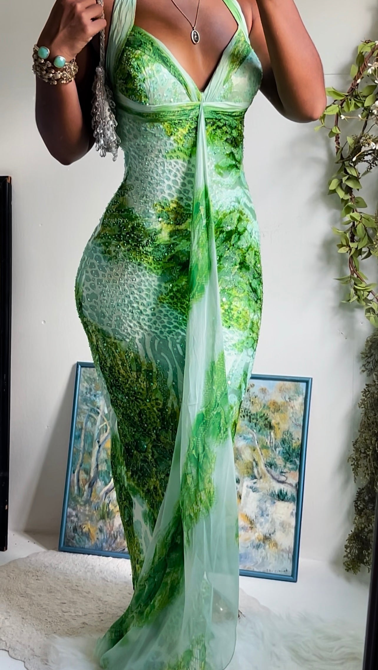 Vintage Diane Freis Burnout Beaded Silk Gown