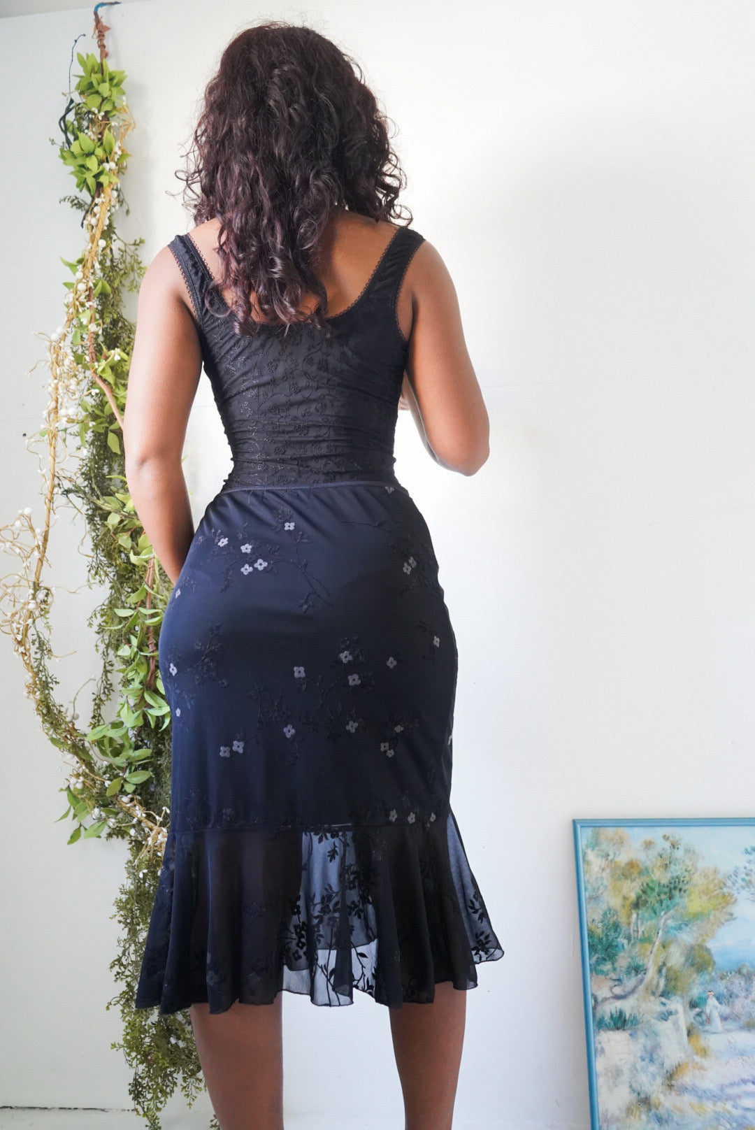 Y2K Flocked Glitter Floral Midi Skirt