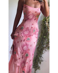 Y2K Peachy Pink Floral Fairy Silk Dress