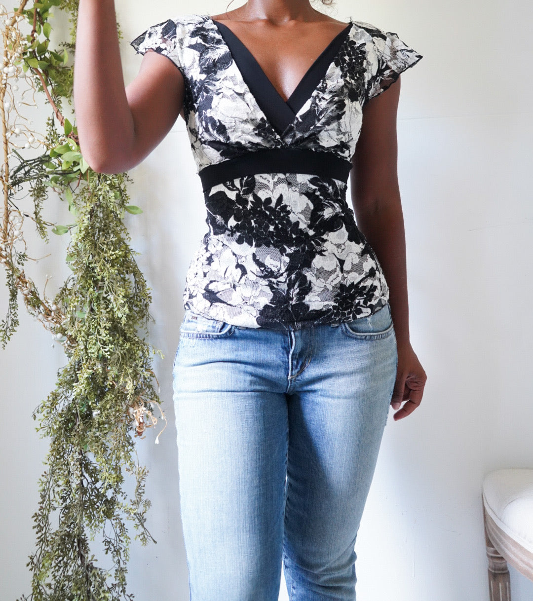 Y2K Monochrome Lace Tie Back Top