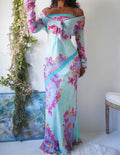 Vintage Y2K Romantic Light Turquoise Floral 2 Piece Gown