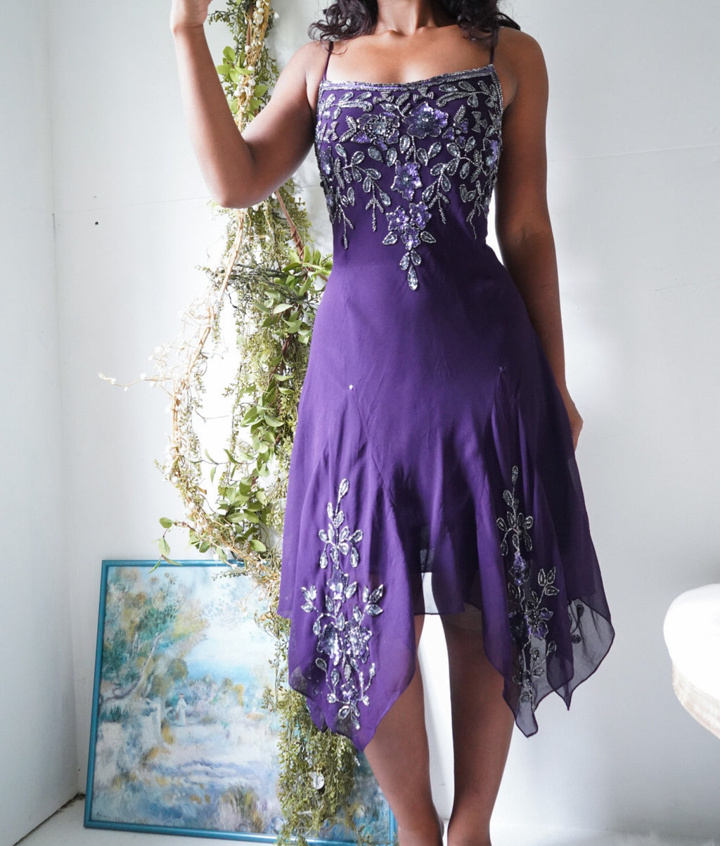 Y2K Beaded Aubergine Fairy Dress