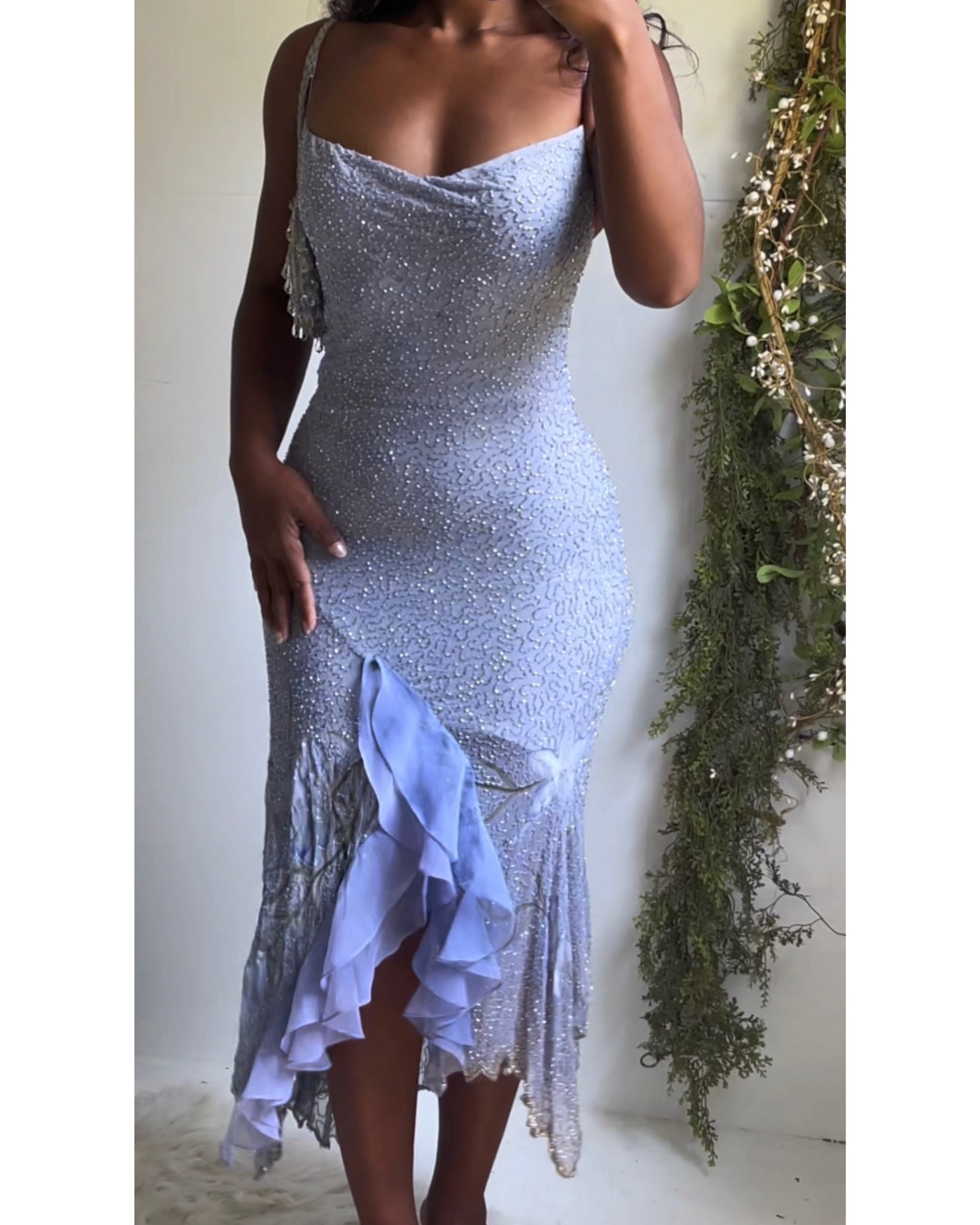 Reworked Handmade Periwinkle Silk Beaded Fairy Dress