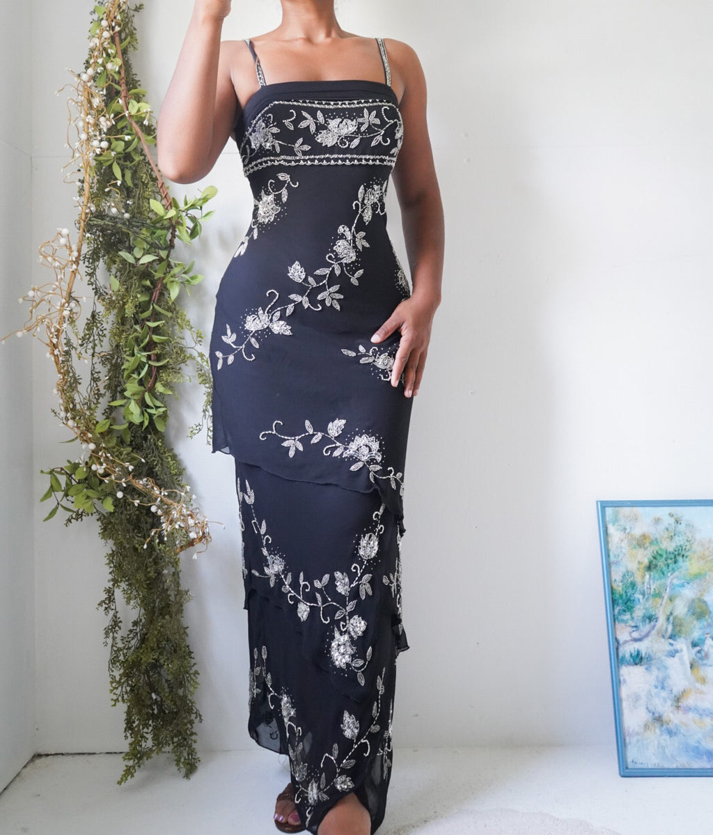 Y2K Black Fully Beaded Gown
