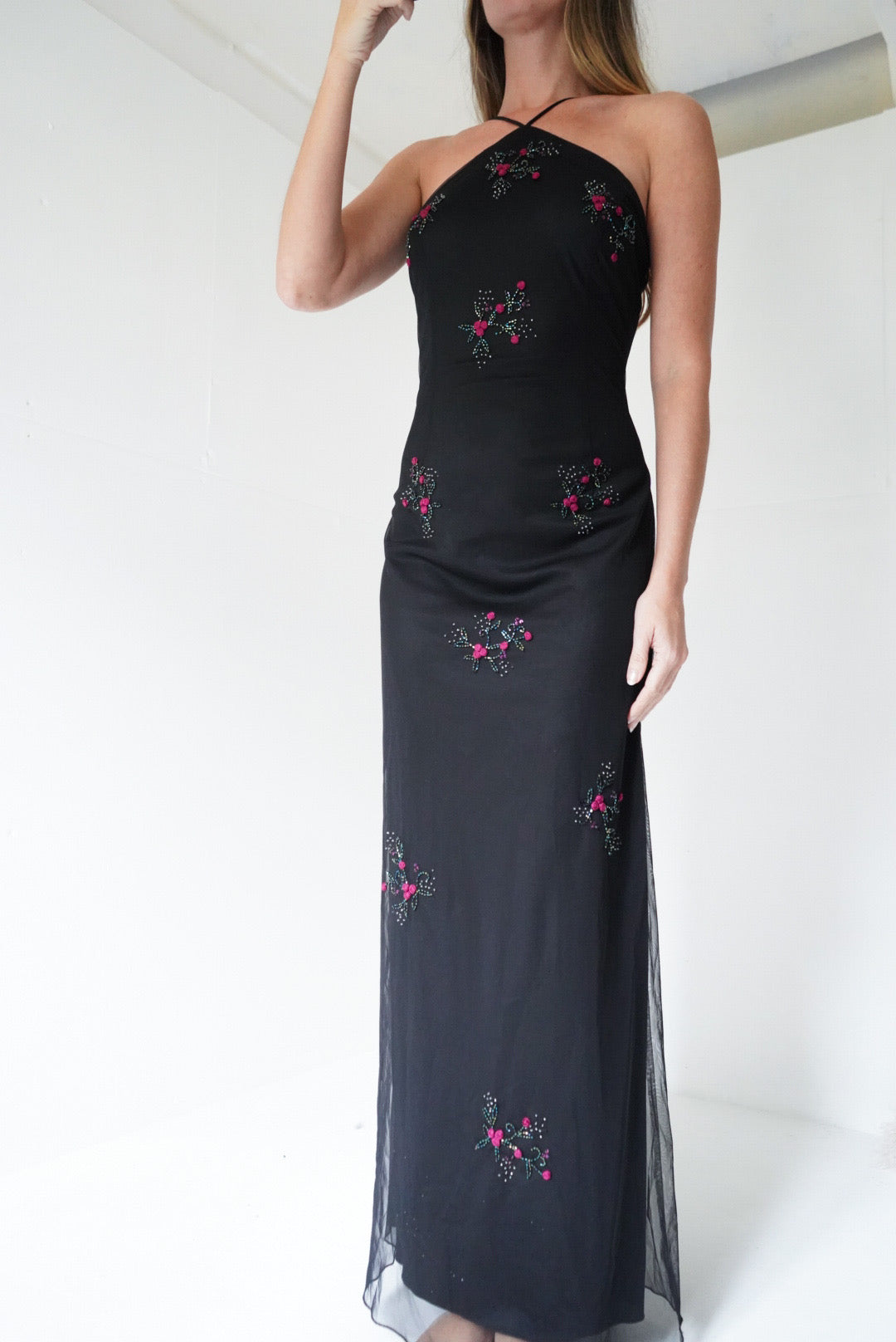 Y2K Tulle Black Bead Detail Gown