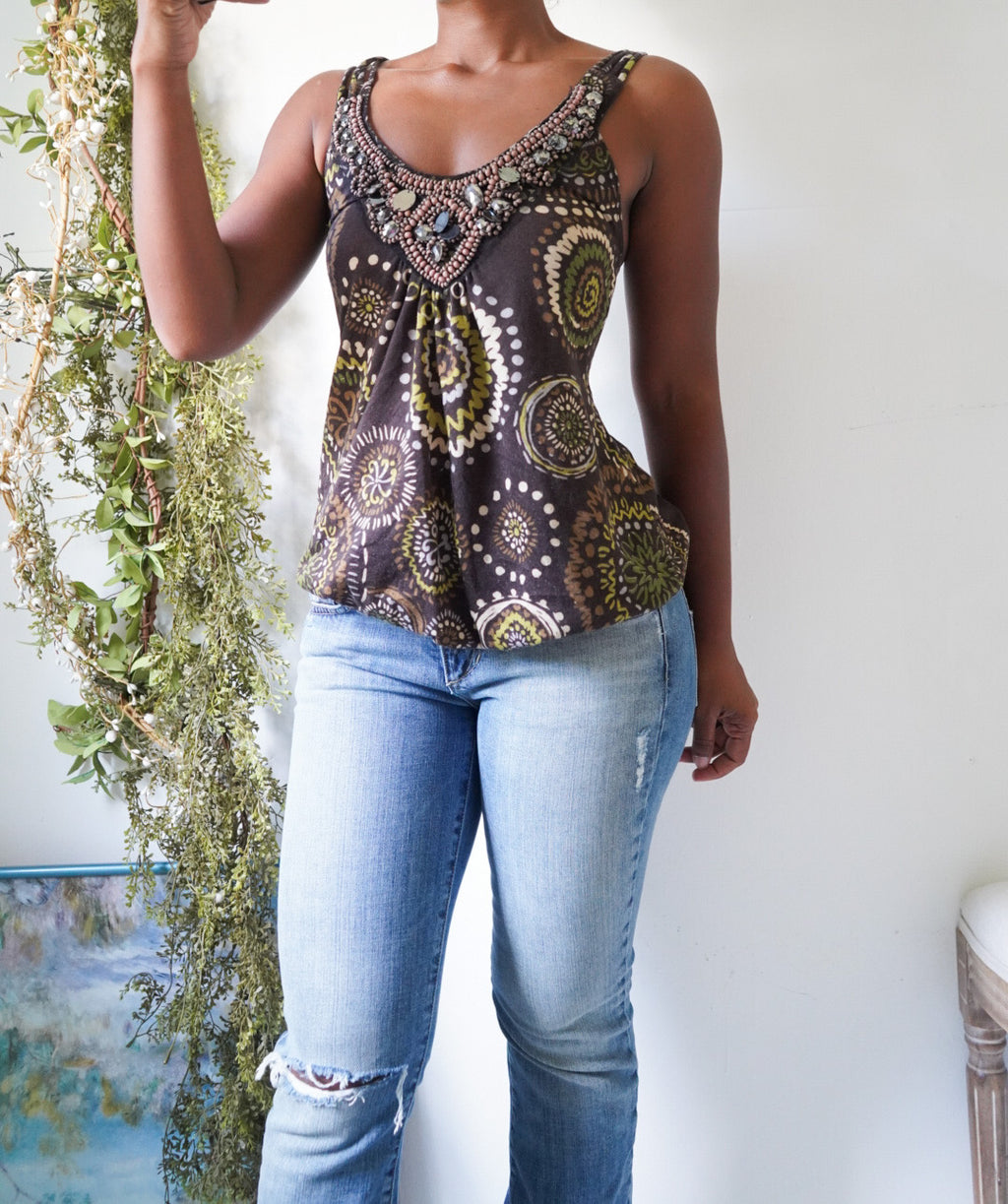 Y2K Elastic Hem Boho Top