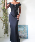 Y2K Black Ruffle Detail Cold Shoulder Gown