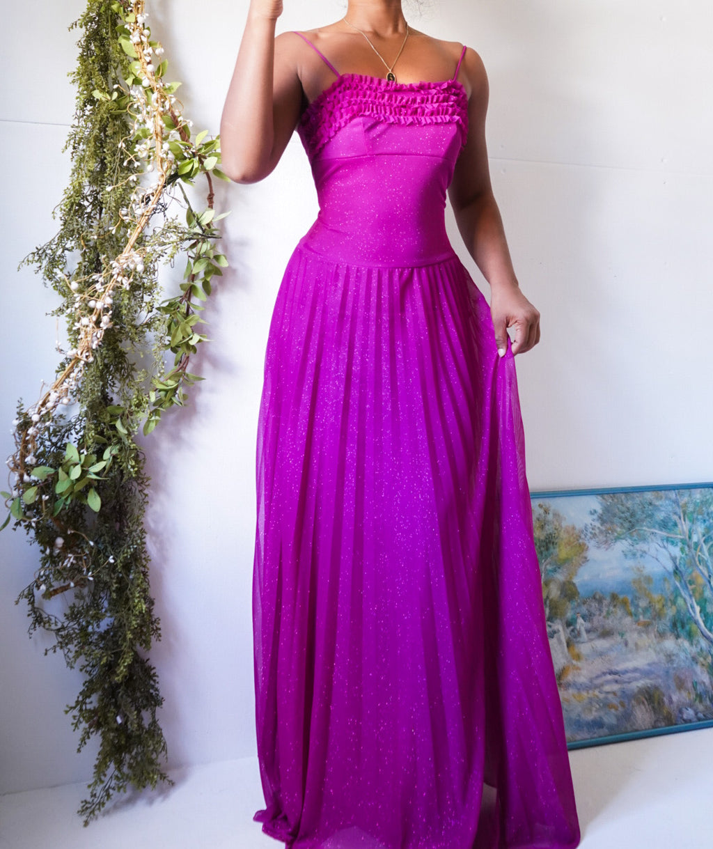 80’s Magenta Sparkle Pleat Skirt Gown