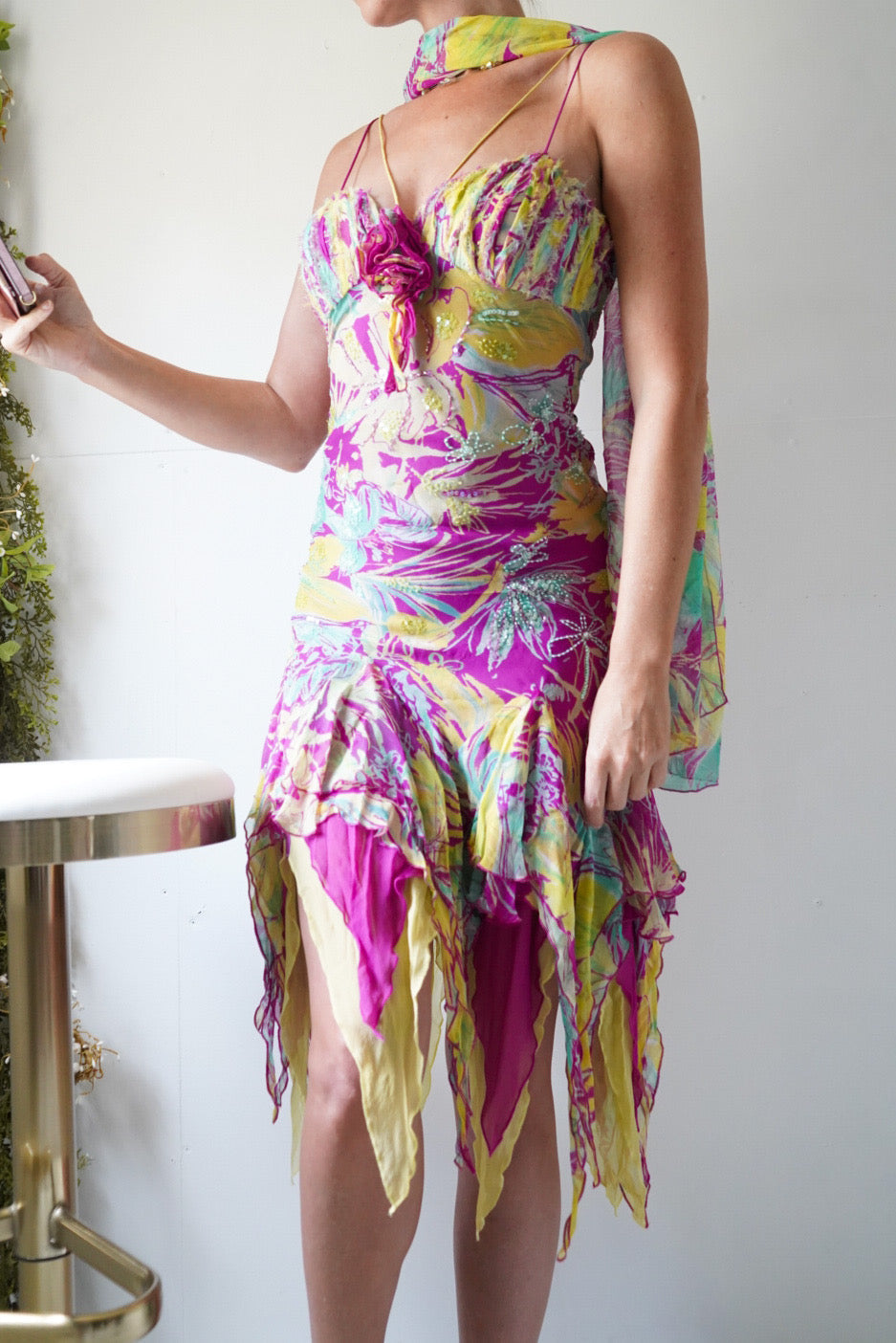 Rare Y2K Tropical Silk Fairy Dress