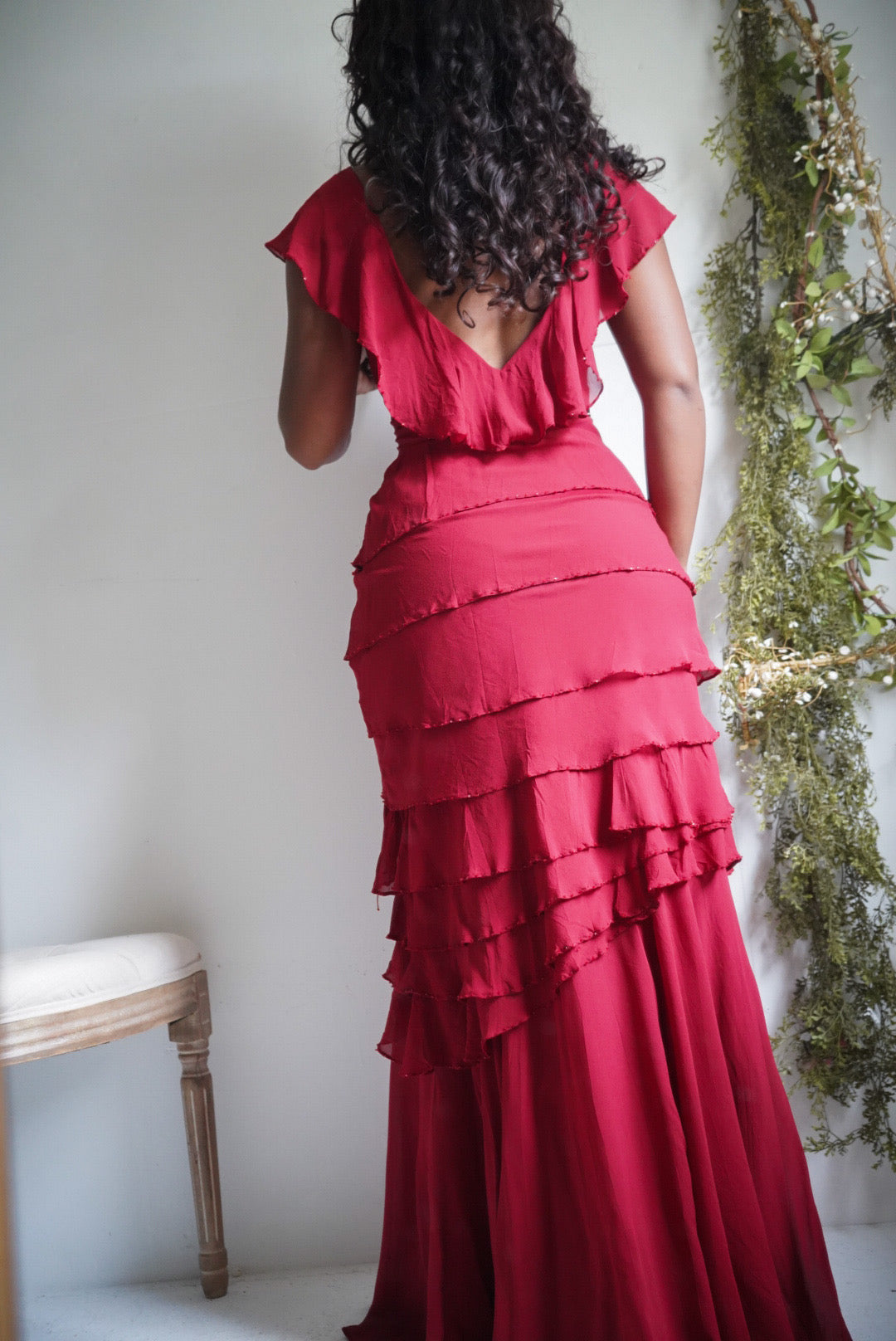 Rare Y2K Red Silk Ruffle Gown