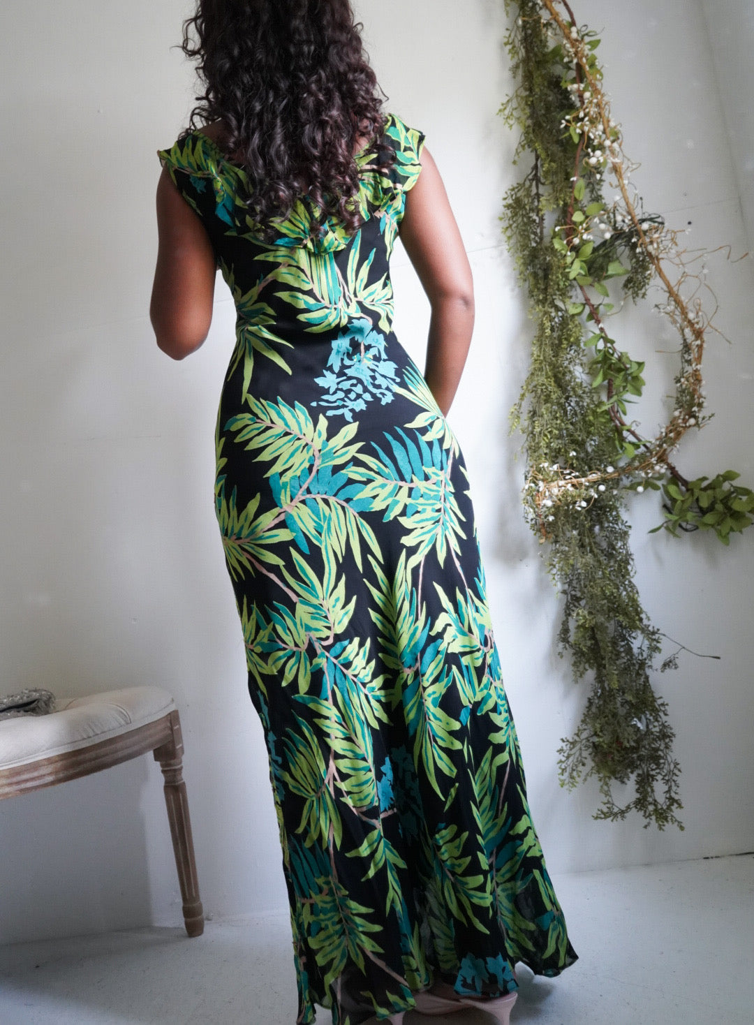 Y2K Tropical Print Beaded Maxi Dress