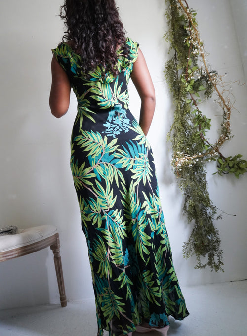 Y2K Tropical Print Beaded Maxi Dress