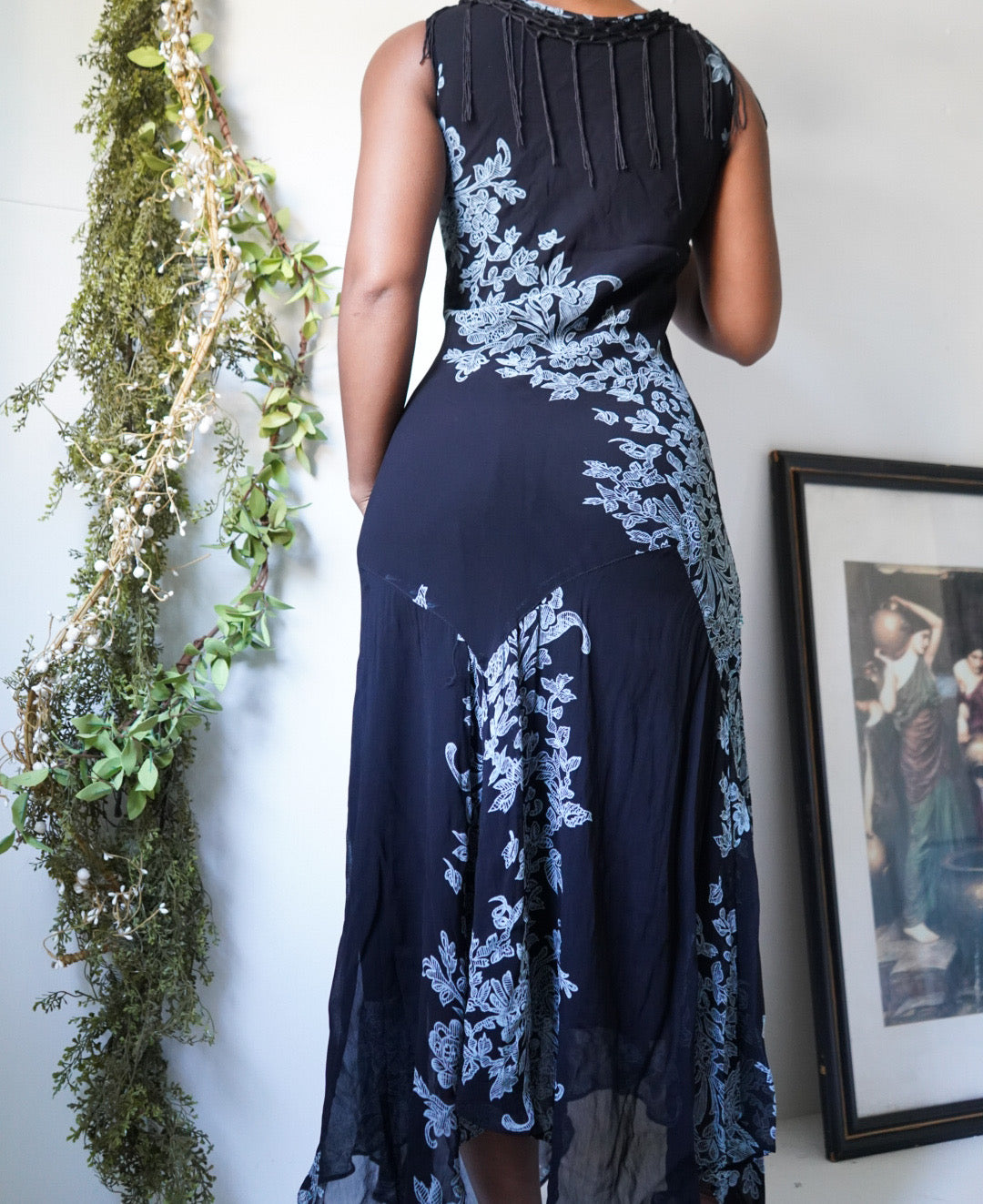 Fringe Neckline Beaded Detail Maxi Fairy Dress