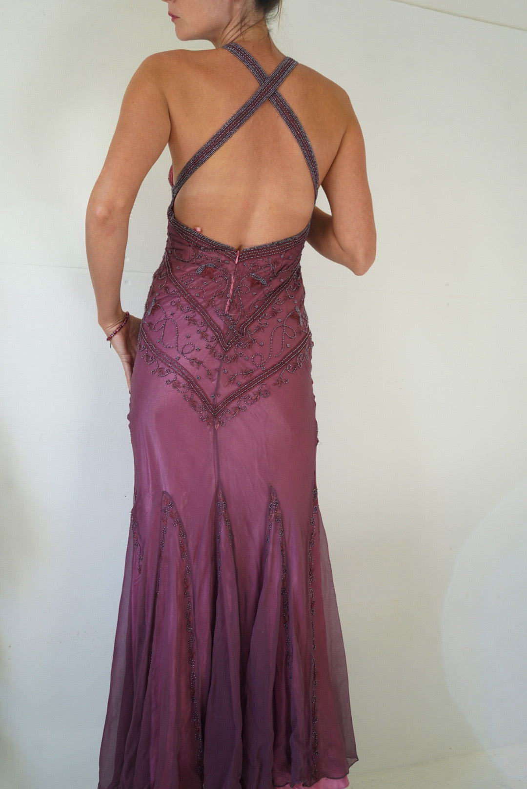 Rare y2k silk beaded gown