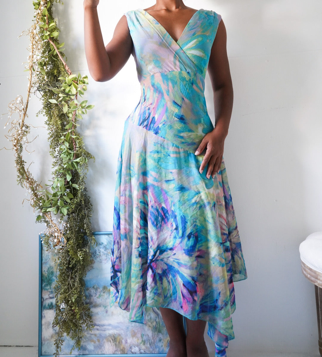 Y2K Abstract Watercolor Fairy Hem Dress