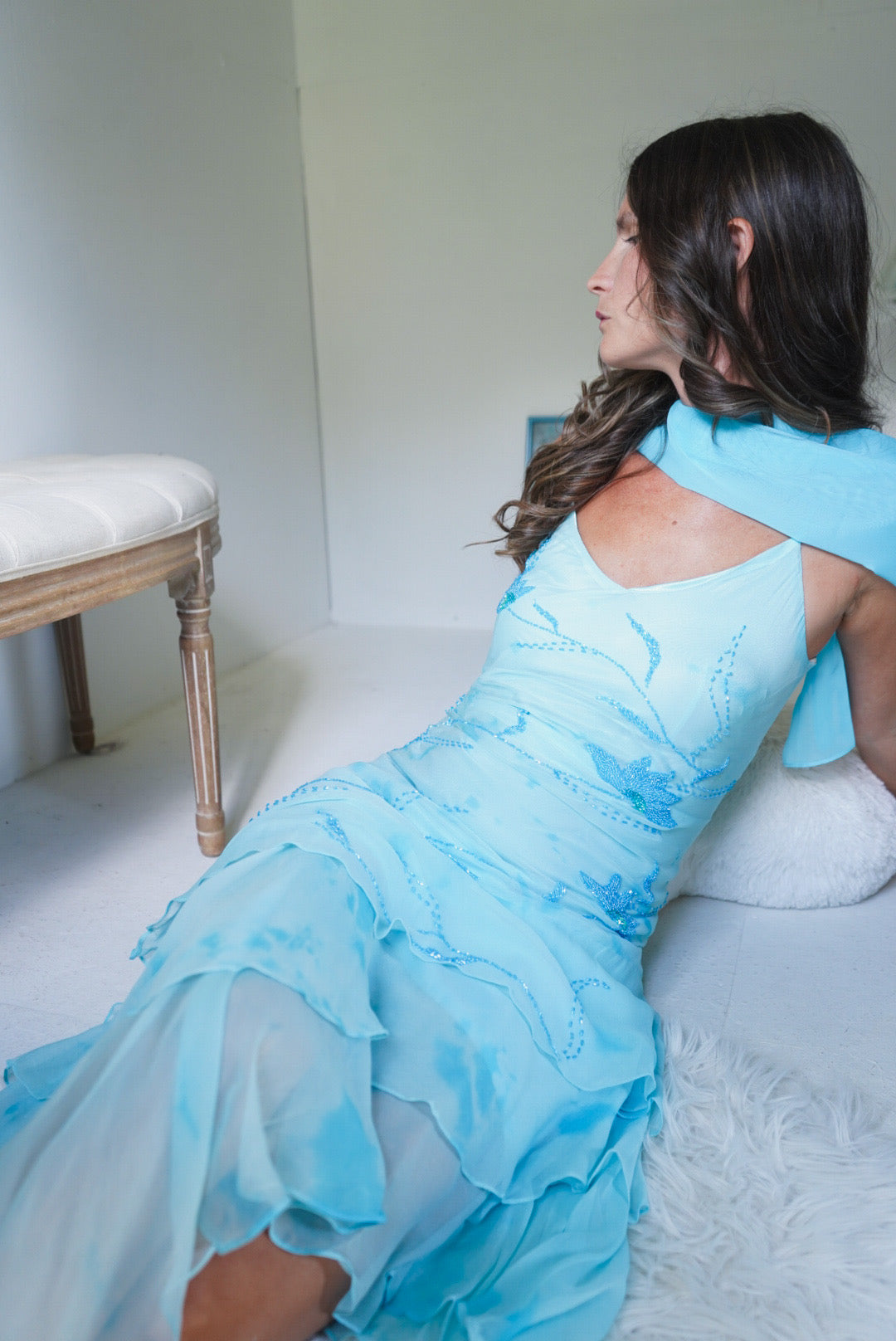 Y2K Silk Beaded Watercolor Mermaid Dress