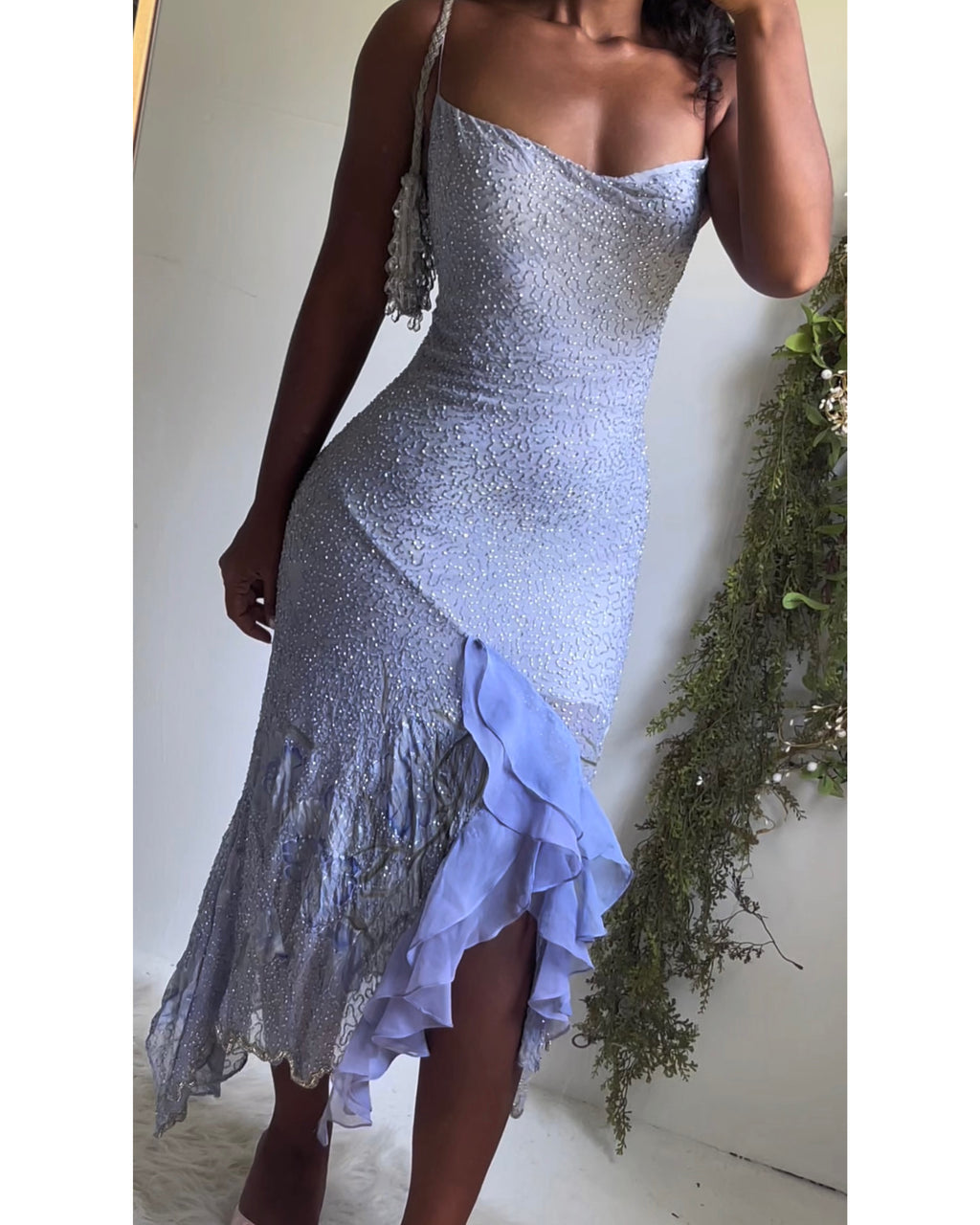 Reworked Handmade Periwinkle Silk Beaded Fairy Dress