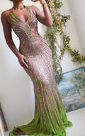 Y2K Ombre Halter Beaded Earthy Fairy Gown