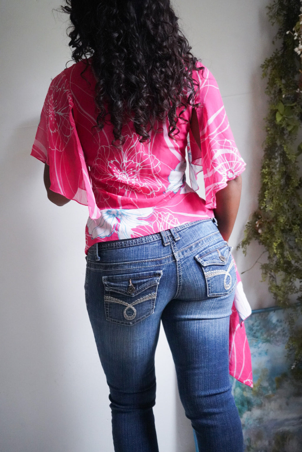 Y2K Bright Pink Tie Hem Cowl Neck Top