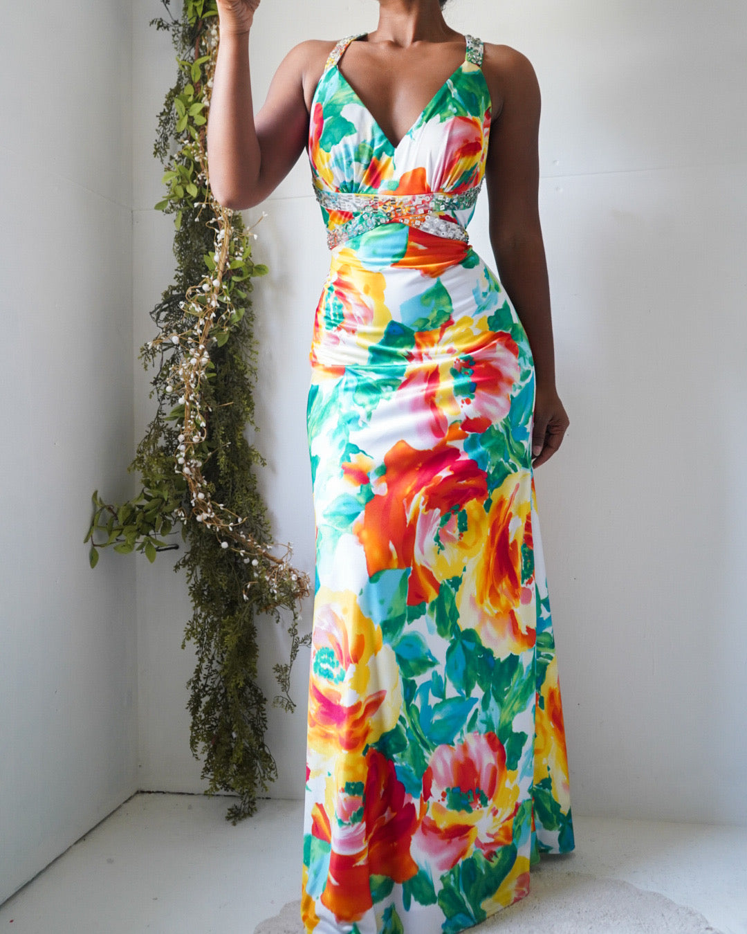 Vintage Y2K Colorful Watercolor Floral Gown