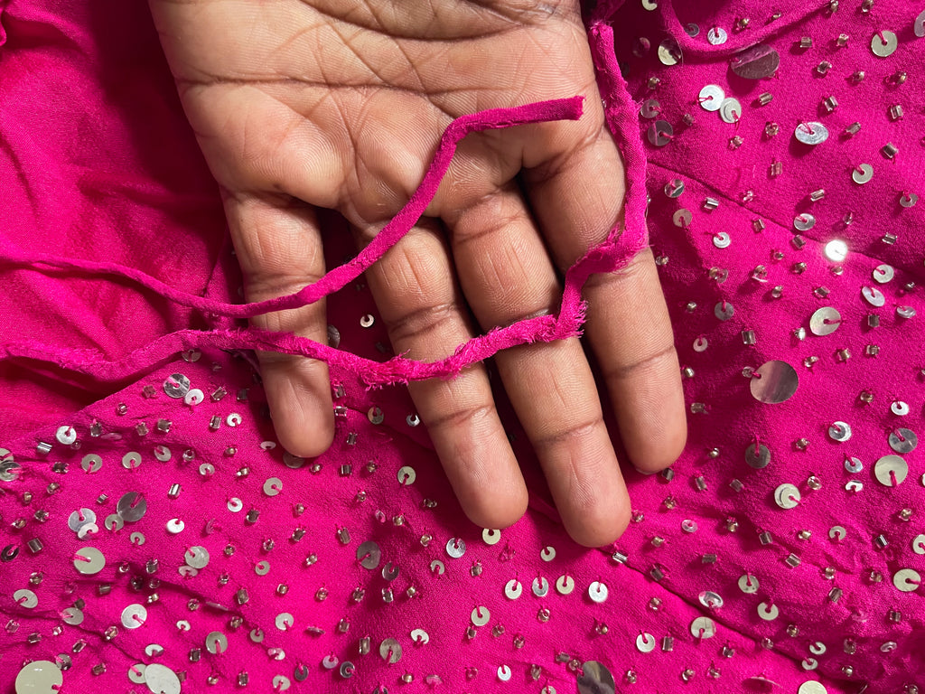 Vintage Y2K Bright Pink Silk Sequin and Beaded Dress