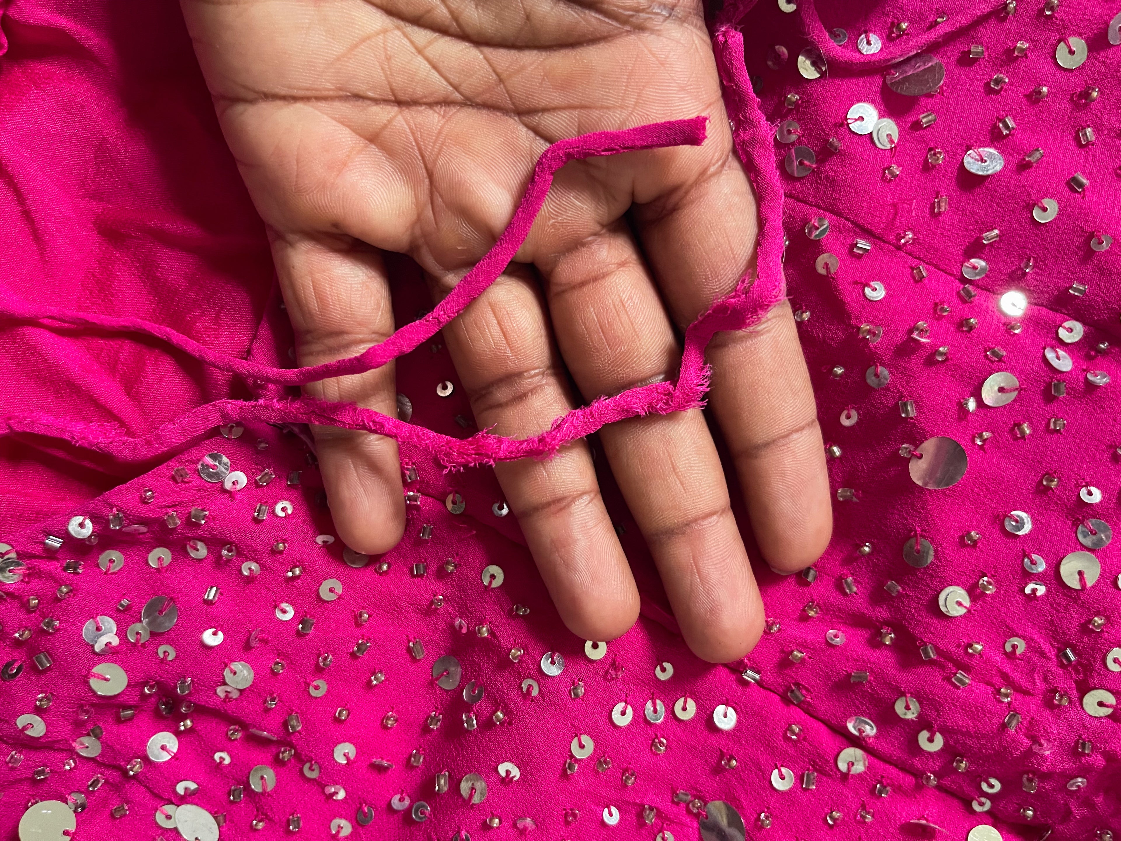 Vintage Y2K Bright Pink Silk Sequin and Beaded Dress