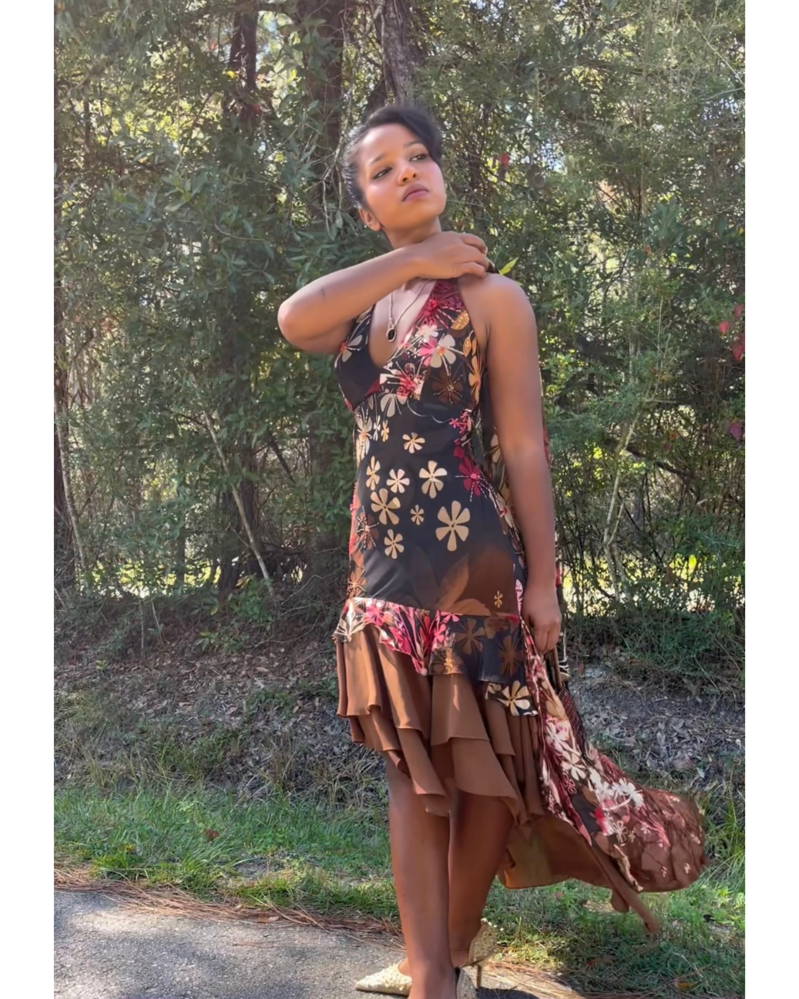 Rare Halter Ruffle Hem Fairy Midi Dress