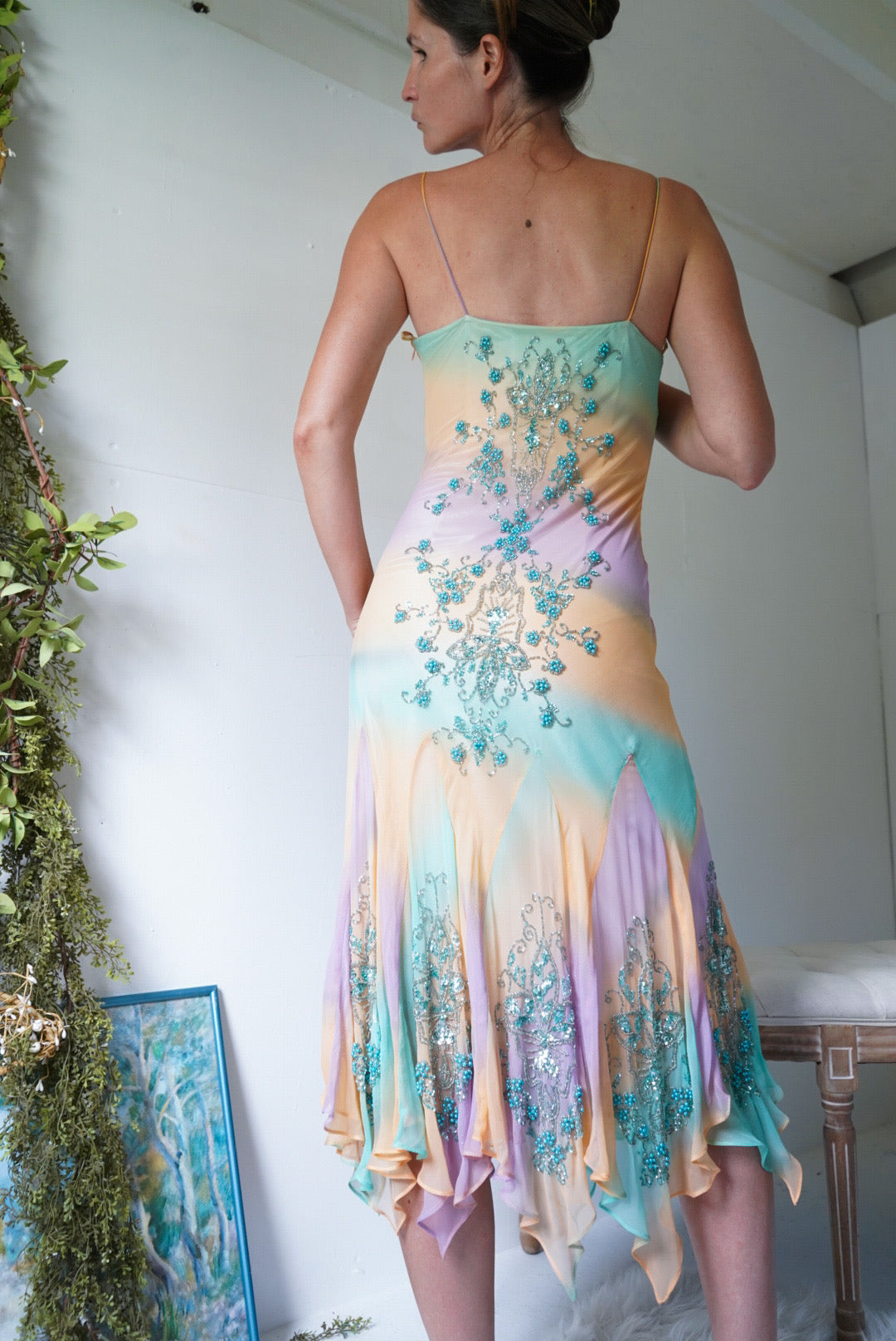 Rare Y2K Silk Fairy Beaded Midi Dress