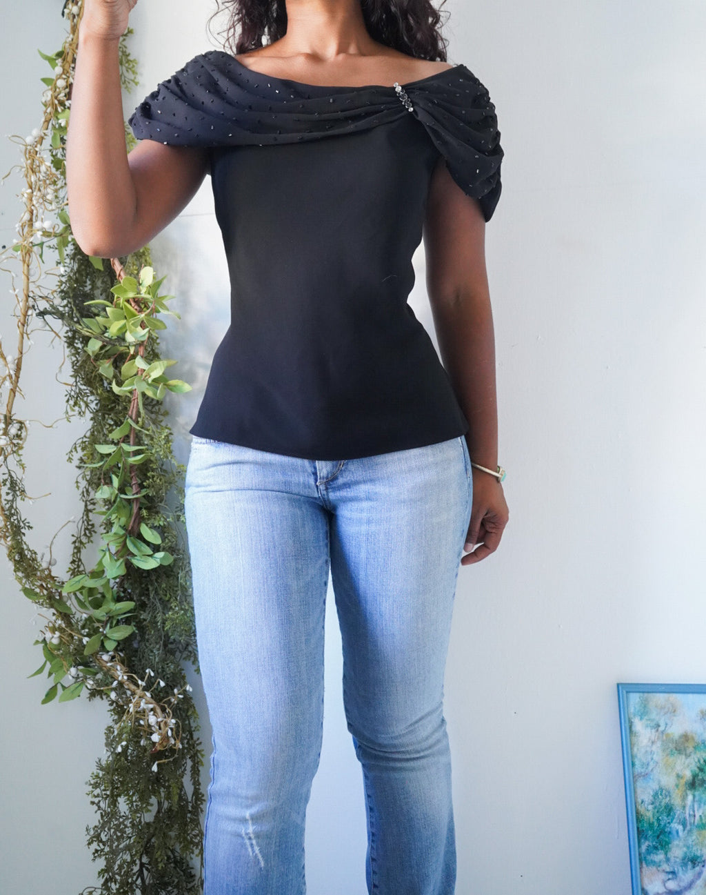Y2K Black Off the Shoulder Top