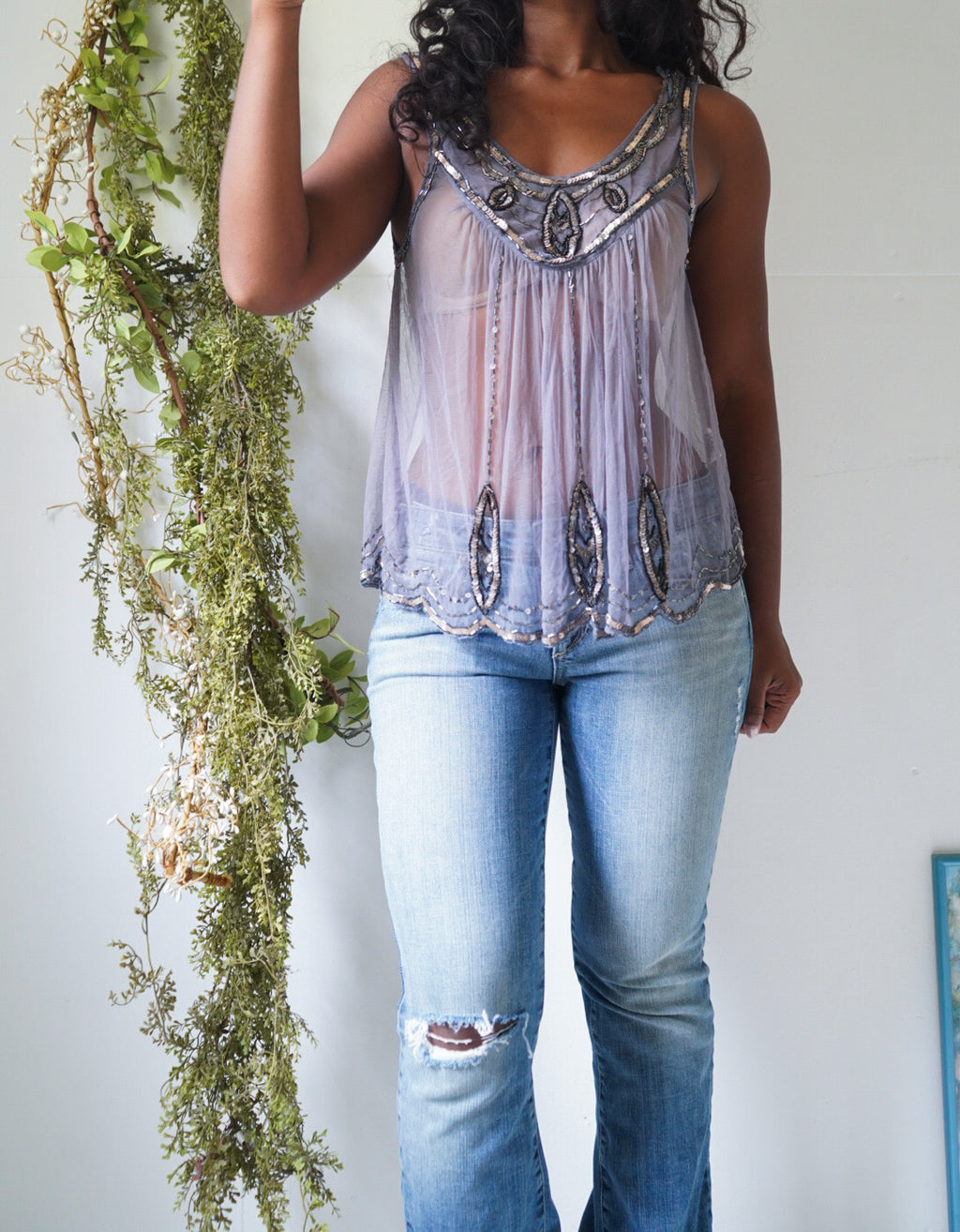 Y2K Beaded Boho Layered Top