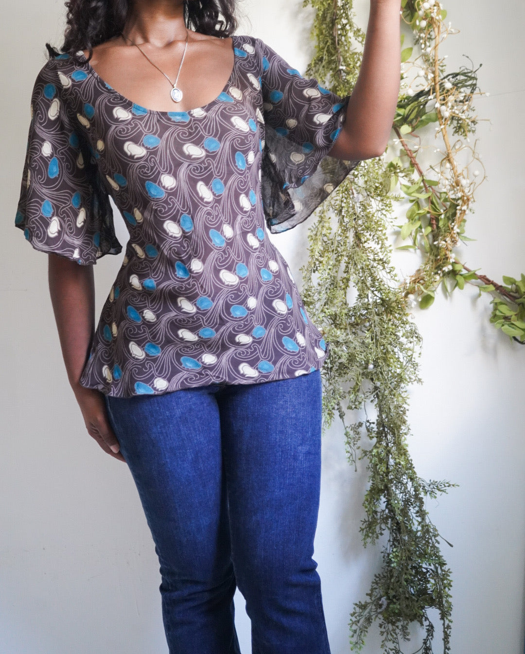 Y2K Abstract Boho Half Sleeve Top