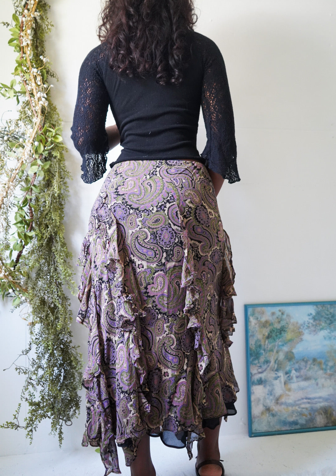 Y2K Purple and Black Paisley Boho Fairy Skirt