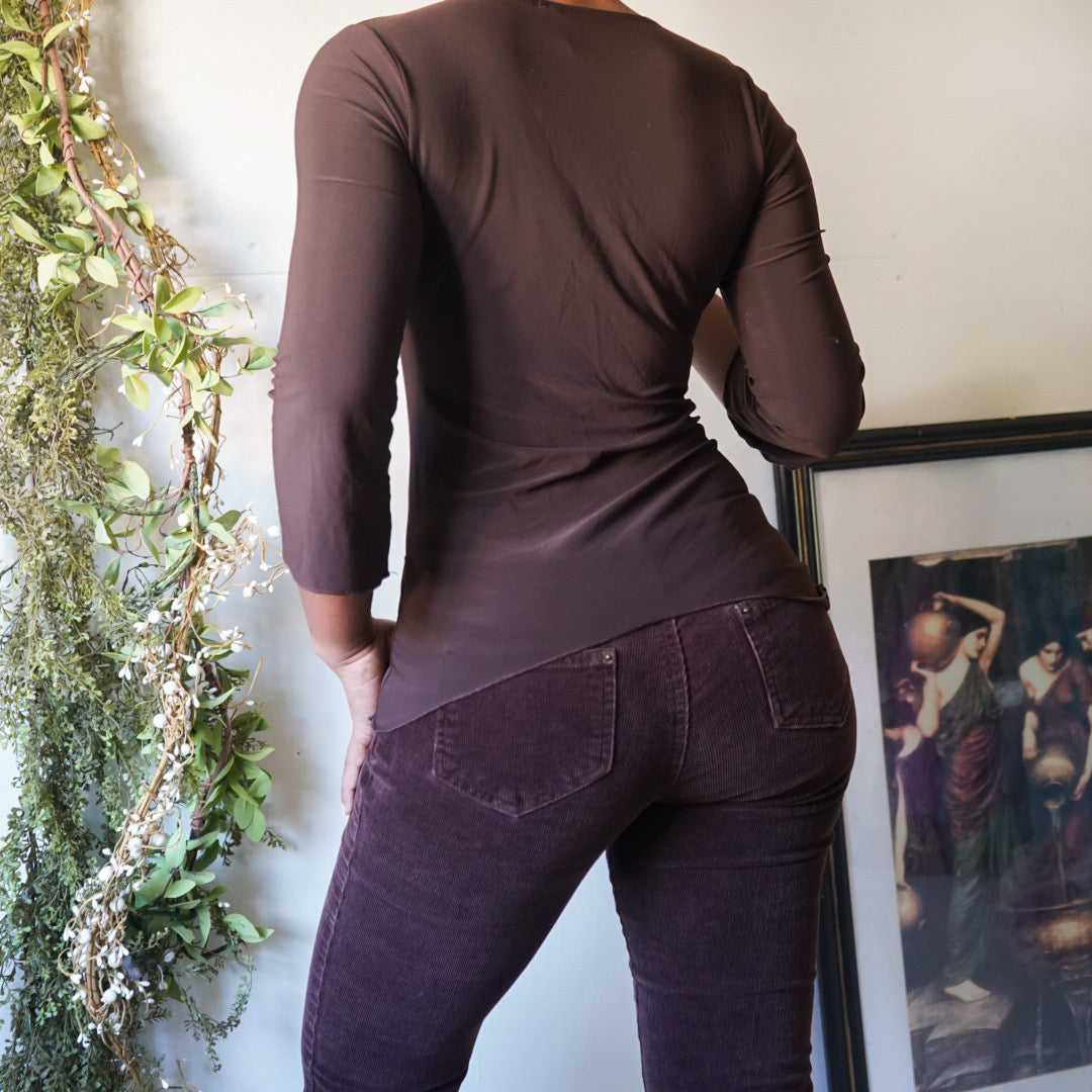 Brown Boho Gold Floral Detail Top