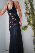 Vintage silk beaded halter gown